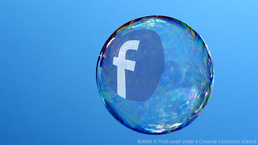 Facebook filter bubble. Original bubble © Trish, used under . Creative Commons by-cc-by-nc-sa-2-0 licence. Facebook logo added by Tony Watkins. May be reshared under a CC-BY-NC-SA-2.0 licence.